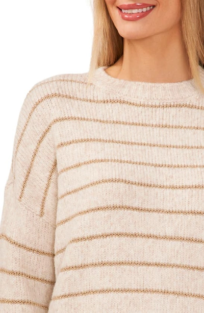 Shop Cece Metallic Stripe Sweater In Dusty Oatmeal Heather