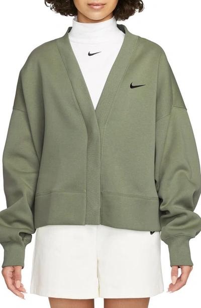 Shop Nike Sportswear Phoenix Fleece Oversize Cardigan In Oil Green/ Black