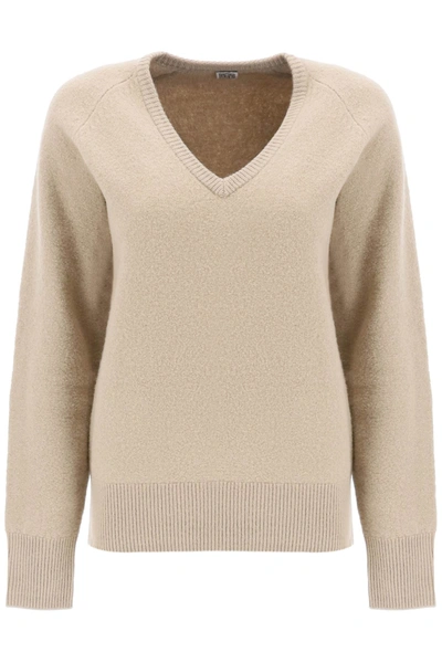 Shop Totême Felted Wool Sweater In Beige