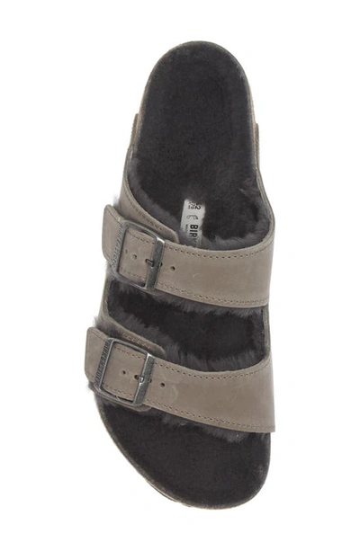 Shop Birkenstock Arizona Slide Sandal With Genuine Shearling In Iron/ Iron