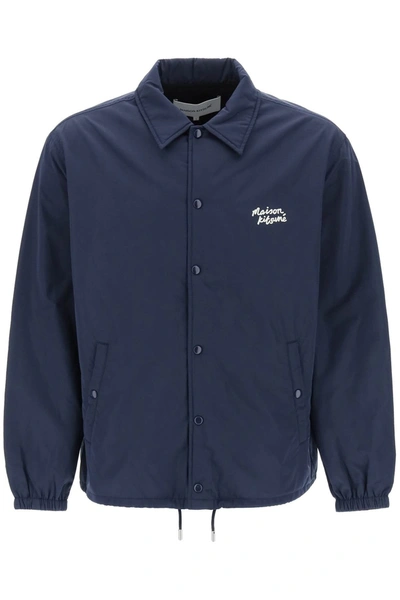 Shop Maison Kitsuné Coach Jacket With Logo Print In Blue