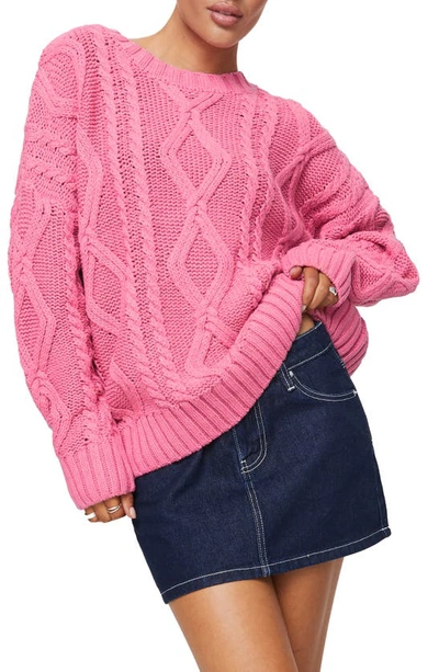 Shop Princess Polly Anaya Oversize Cable Stitch Sweater In Pink