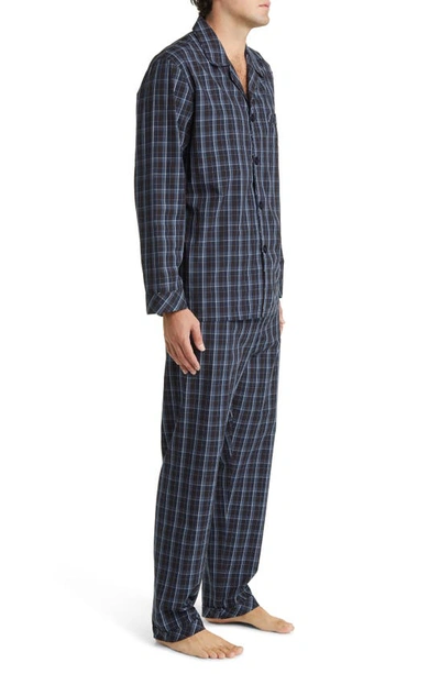 Shop Majestic Coopers Plaid Woven Cotton Pajamas In Navy/ Blue
