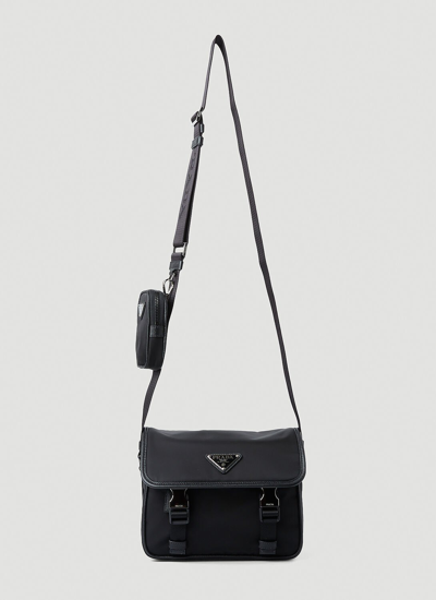 Shop Prada Re-nylon Messenger Crossbody Bag In Black