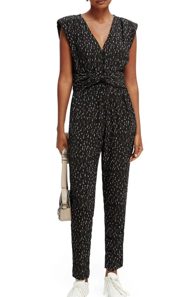 Shop Scotch & Soda Ikat Print Belted Jumpsuit In Black Ikat Rain