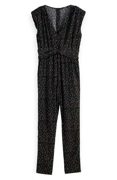 Scotch & Soda Ikat Print Belted Jumpsuit In Black Ikat Rain