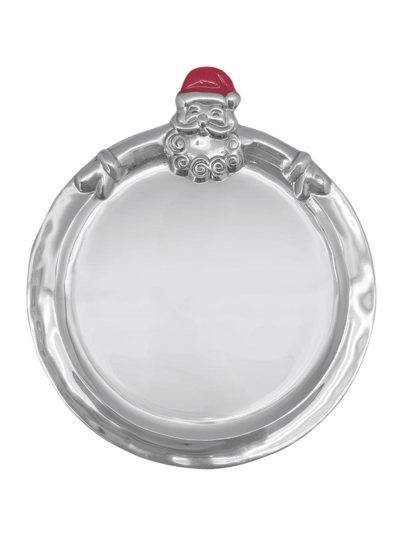 Shop Mariposa Traditions Hugging Santa Round Cookie Platter In Silver