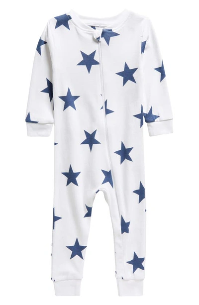 Shop Sammy + Nat Print Fitted One-piece Pima Cotton Footie Pajamas In Blue Stars