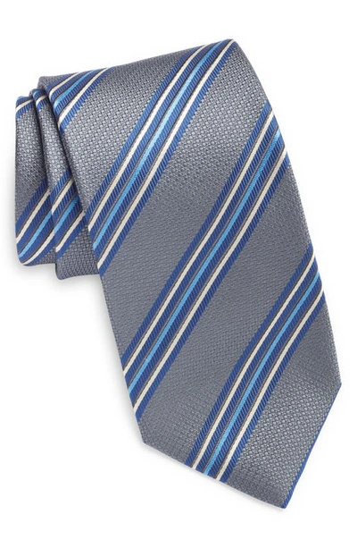 Shop Canali Stripe Silk Tie In Grey