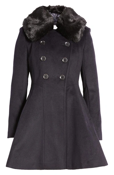 Shop Via Spiga Faux Fur Collar Wool Blend Skater Coat In Black
