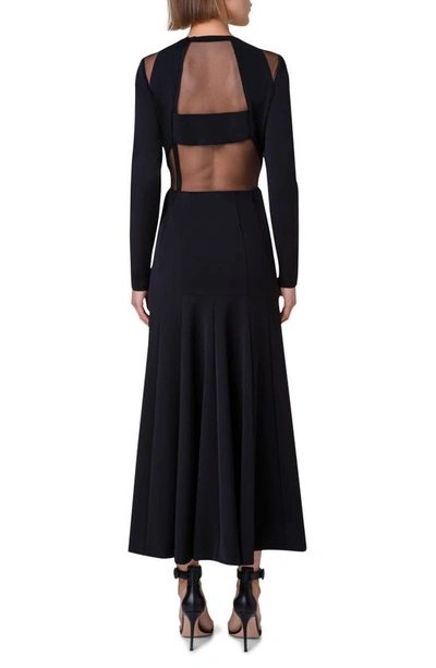 Shop Akris Cutout Detail Long Sleeve Stretch Silk Crepe Midi Dress In 009 Black