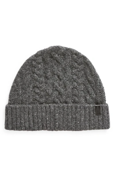 Shop Vince Donegal Cable Stitch Cashmere Beanie In Charcoal