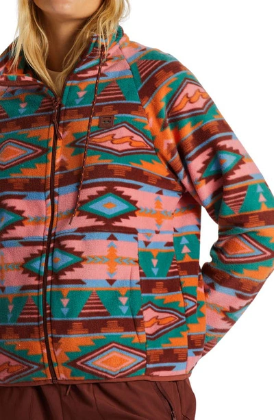 Shop Billabong Boundary Lite Print Water Repellent Zip-up Fleece Jacket In Rosewood