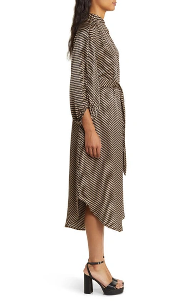 Shop Zoe And Claire Tie Belt Midi Dress In Taupe/ Black