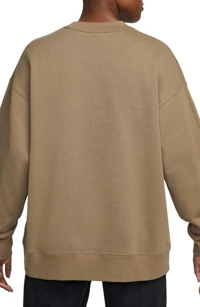 Shop Jordan Flight Fleece Oversize Crewneck Sweatshirt In Brown Kelp