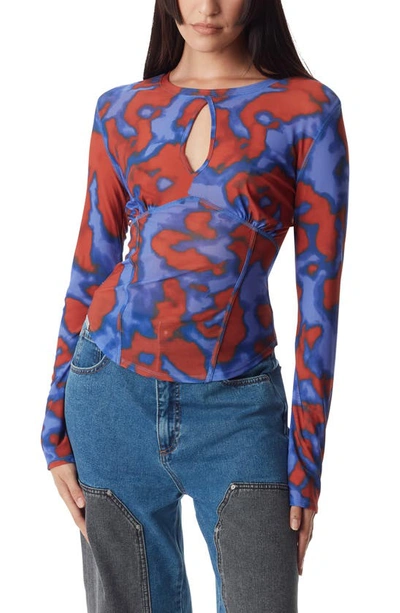 Shop Circus Ny Devyn Abstract Print Long Sleeve Top In Baja Blue - Twisted Tie Dye