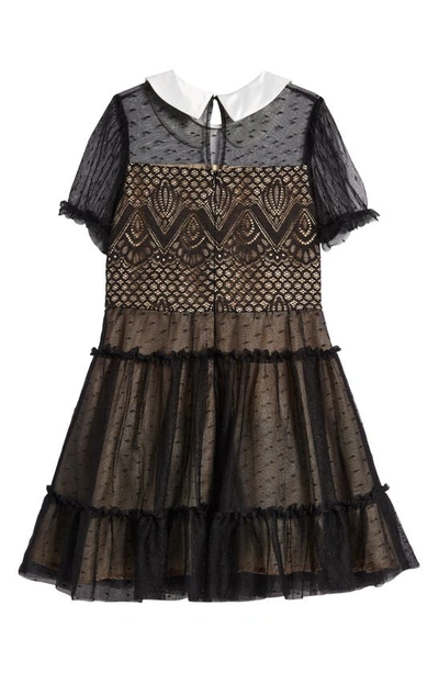 Shop Bcbg Kids' Peter Pan Collar Lace Party Dress In Black