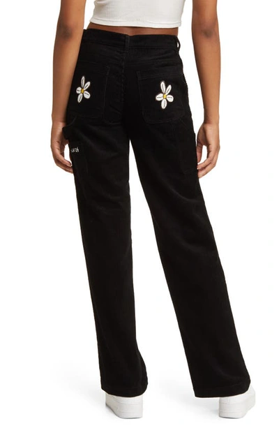 Shop Coney Island Picnic Grow With Us Flower Appliqué Corduroy Flare Pants In Caviar