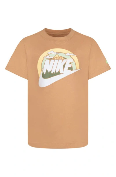 Shop Nike Kids' Wilderness Futura Logo Graphic T-shirt In Amber/ Brown