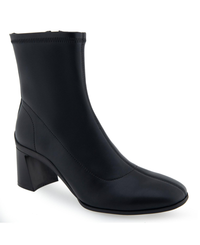 Shop Aerosoles Women's Corinda Midcalf Mid Heel Boots In Black - Stretch Faux Leather
