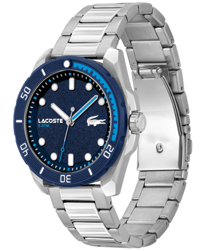 Shop Lacoste Men's Finn Quartz Silver-tone Stainless Steel Bracelet Watch 44mm