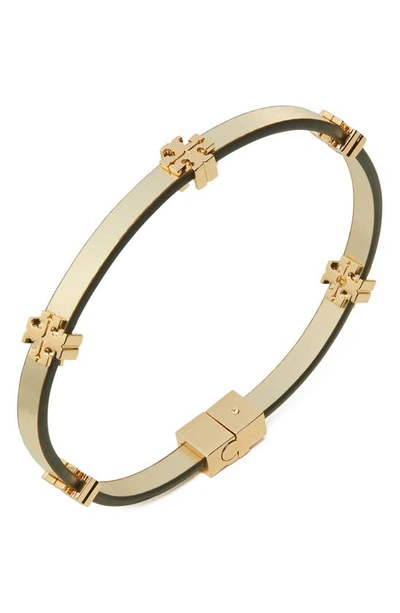 Shop Tory Burch Eleanor Leather Bracelet In Tory Gold / Gold