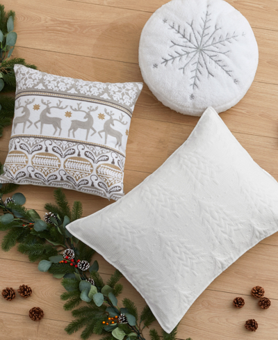 Levtex O Christmas Tree Snowflake Decorative Pillow, 16" Round In White
