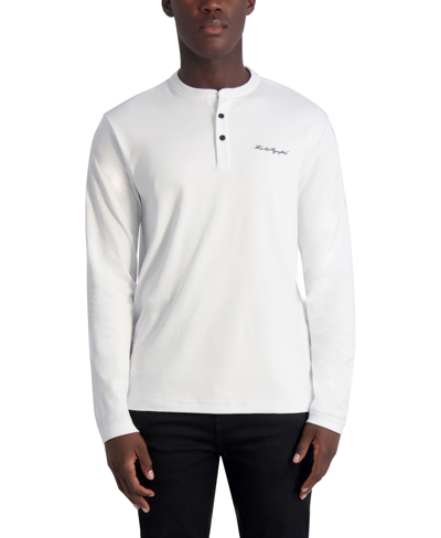 Shop Karl Lagerfeld Men's  Signature Long Sleeve Henley T-shirt In White
