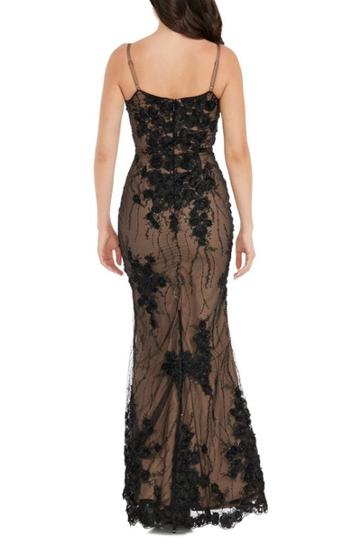 Dress The Population Giovanna Floral Sequin Mermaid Gown In Black-nude