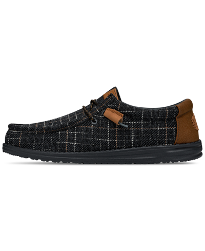 Shop Hey Dude Men's Wally Plaid Canvas Casual Moccasin Sneakers From Finish Line In Navy