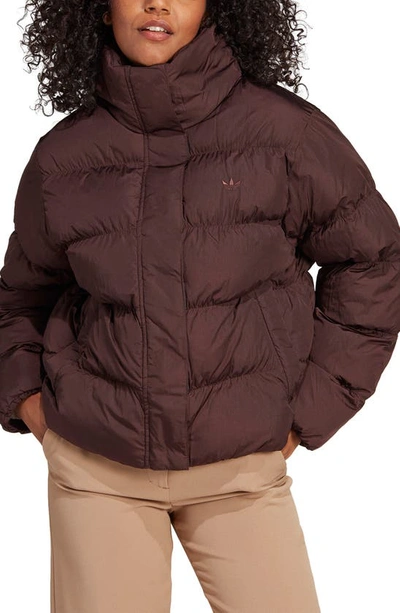 Shop Adidas Originals Crop Puffer Jacket In Shadow Brown