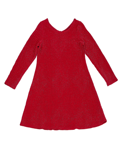 Shop Trixxi Big Girls' Long Sleeve Metallic Knit Lurex Dress In Red