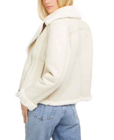 Shop Guess Women's Dafne Cropped Faux Fur Jacket In Cream White Multi