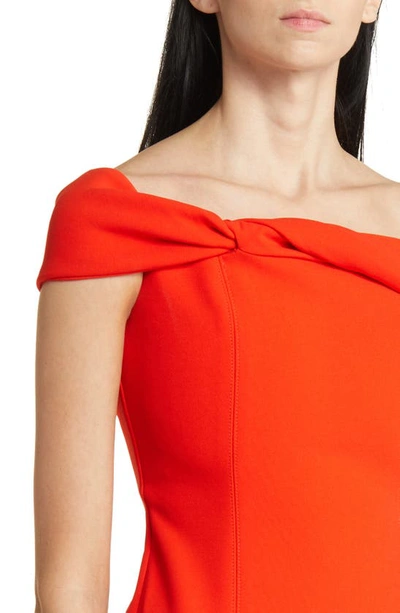 Shop Misha Collection Bernadine One-shoulder Midi Sheath Dress In Flame Red