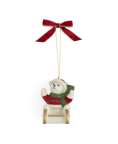 Spode Christmas Tree Teddy Bear Ornaments, Set Of 2 In Green