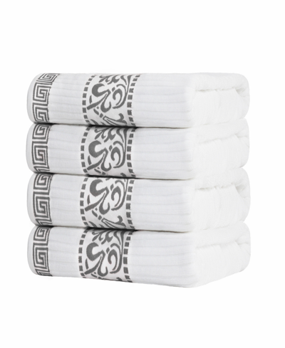 Shop Superior Athens Cotton With Greek Scroll And Floral Pattern, 4 Piece Bath Towel Set In Gray