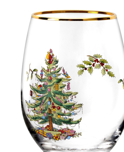 Spode Christmas Tree Stemless Wine Glasses, Set Of 8 In Green