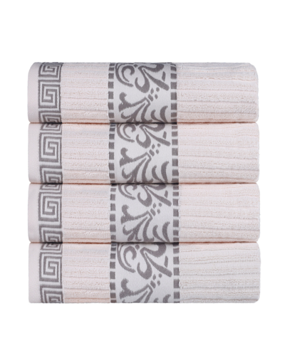 SUPERIOR ATHENS COTTON WITH GREEK SCROLL AND FLORAL PATTERN, 4 PIECE BATH TOWEL SET 