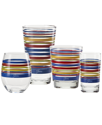 Shop Fiesta Bright Stripes Stemless Wine Glasses, Set Of 4 In Lapis,scarlet,daffodil And Lemongrass