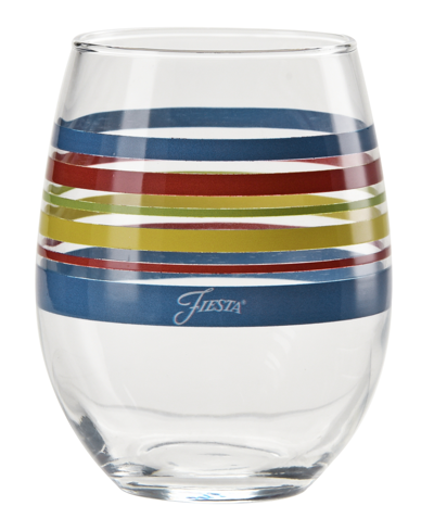 Shop Fiesta Bright Stripes Stemless Wine Glasses, Set Of 4 In Lapis,scarlet,daffodil And Lemongrass
