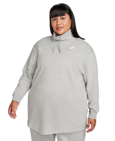 Shop Nike Plus Size Oversized Mock-neck Fleece Sweatshirt In Dark Grey Heather