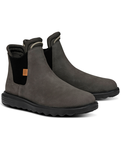 Shop Hey Dude Men's Branson Craft Leather Casual Chelsea Boots From Finish Line In Gray