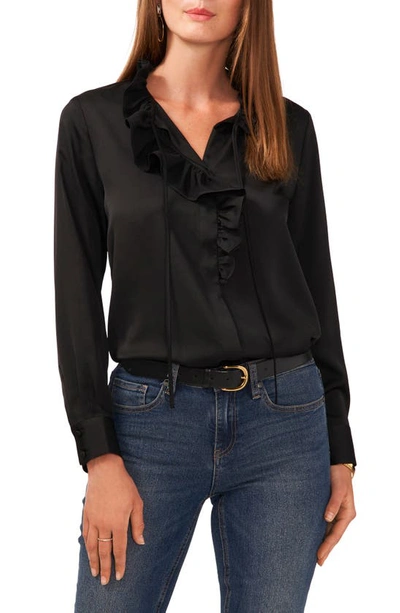 Shop Vince Camuto Ruffle Front Tie Neck Blouse In Rich Black