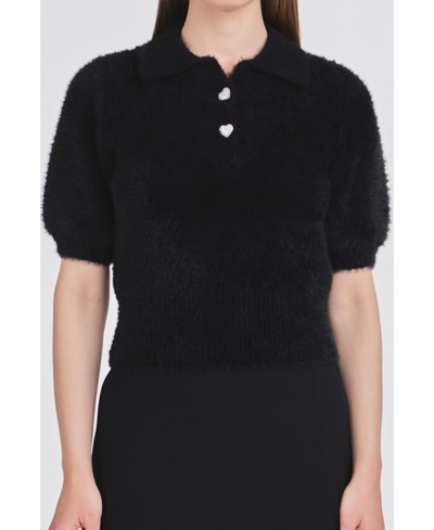 Shop Endless Rose Women's Fuzzy Jewel Sweater Top In Black