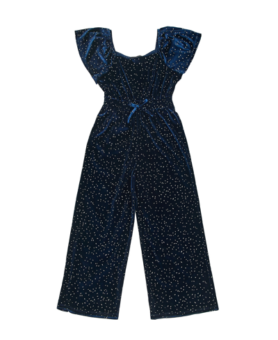 Shop Trixxi Big Girls Short Sleeve Velvet Shine Jumpsuit In Navy