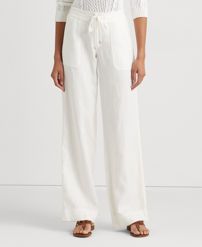 Shop Lauren Ralph Lauren Women's Petite Wide-leg Midrise Linen Drawstring Pants In White