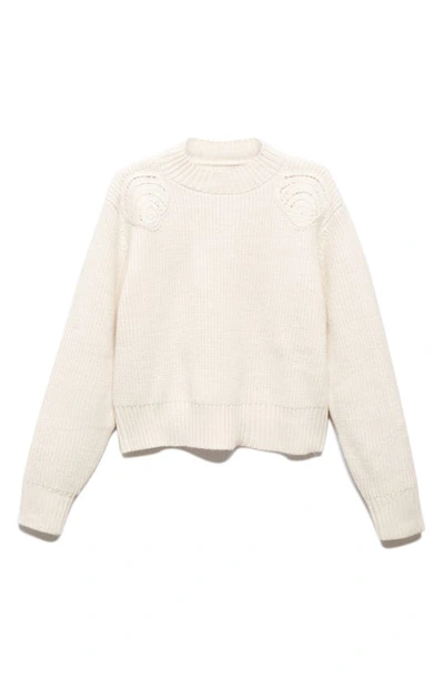 Shop Mango Perkins Embroidered Shoulder Sweater In Light Beige