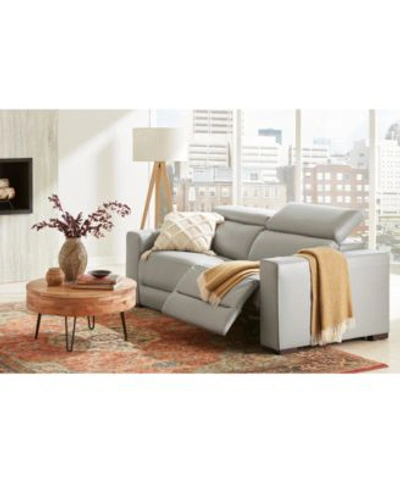 Shop Macy's Nevio Leather Power Headrest Sectional Collection Created For Macys In Light Grey