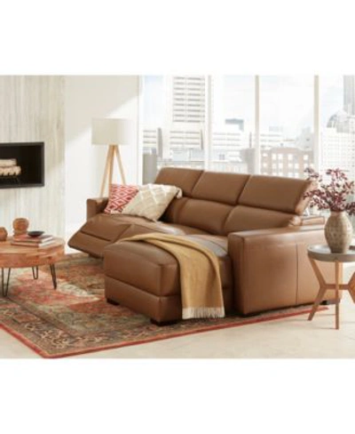 Shop Macy's Nevio Leather Power Headrest Sectional Collection Created For Macys In Light Grey