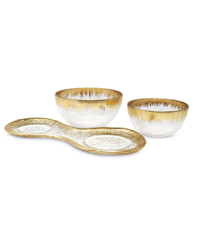 Classic Touch 2 Bowl Relish Dish On Tray With Gold-tone Design, 3 Piece Set In Gold